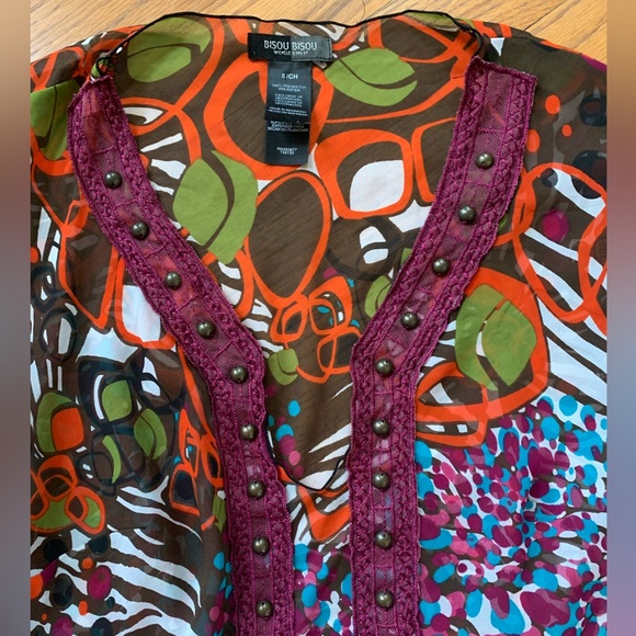 🏝🏝Bisou Bisou Multi-color Lightweight Boho Beaded Beach Pool Coverup Size S🏝 - Picture 6 of 8